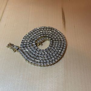 Diamond Tennis Chain Necklace with 10k Yellow Gold & Pendant Unisex